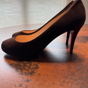 Christian Louboutin Mocha Brown Suede Peep Toe Women's Pumps